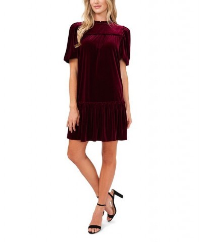 Women's Velvet Ruffled Knit Dress Majestic Wine $49.02 Dresses