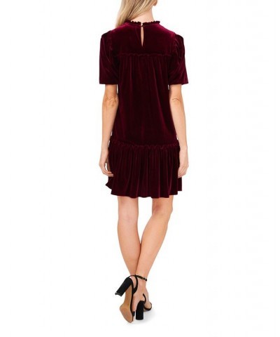 Women's Velvet Ruffled Knit Dress Majestic Wine $49.02 Dresses