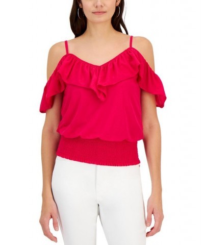 Women's Ruffled Cold-Shoulder Top Pink Tutu $16.28 Tops