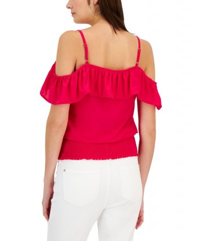 Women's Ruffled Cold-Shoulder Top Pink Tutu $16.28 Tops