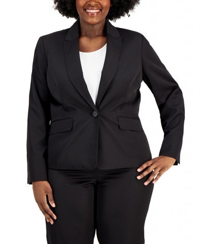 Plus Size One-Button Straight-Leg Pantsuit Black $63.70 Suits