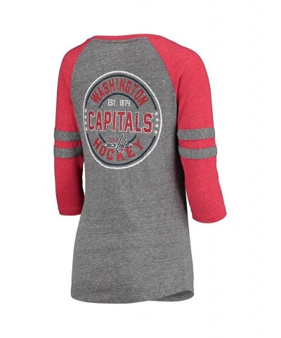 Women's Washington Capitals Lace Stripes Raglan Half-Sleeve Tri-Blend T-shirt Heathered Gray $19.80 Tops