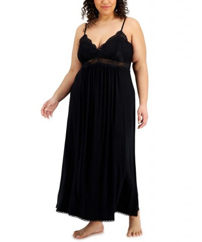 Plus Size Lace Cup Long Nightgown Black $11.92 Sleepwear