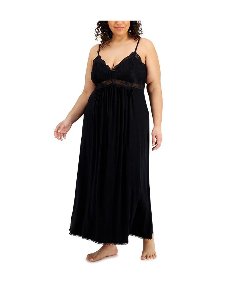 Plus Size Lace Cup Long Nightgown Black $11.92 Sleepwear