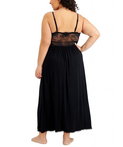 Plus Size Lace Cup Long Nightgown Black $11.92 Sleepwear