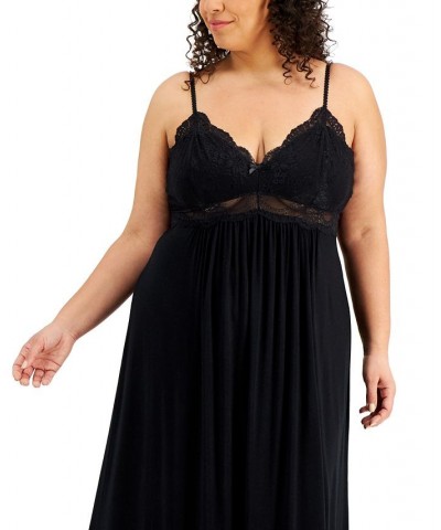 Plus Size Lace Cup Long Nightgown Black $11.92 Sleepwear