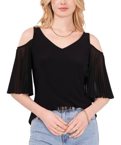 Cold-Shoulder Pleated-Sleeve Top Black $35.55 Tops