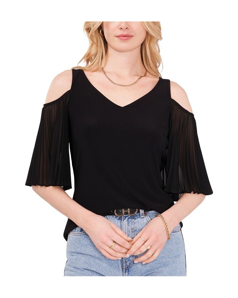 Cold-Shoulder Pleated-Sleeve Top Black $35.55 Tops