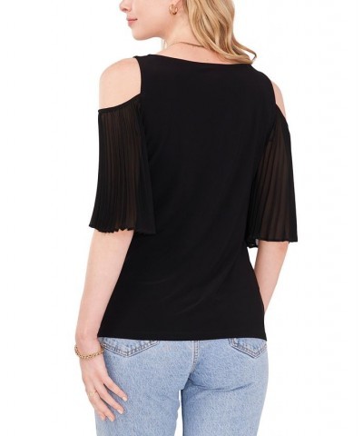 Cold-Shoulder Pleated-Sleeve Top Black $35.55 Tops