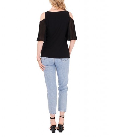 Cold-Shoulder Pleated-Sleeve Top Black $35.55 Tops