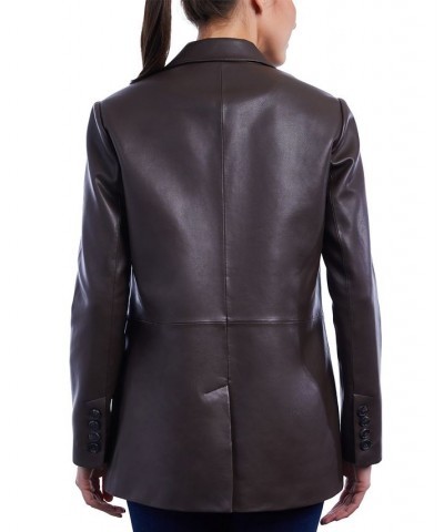 Women's Faux-Leather Blazer Coat Dark Brown $75.20 Coats