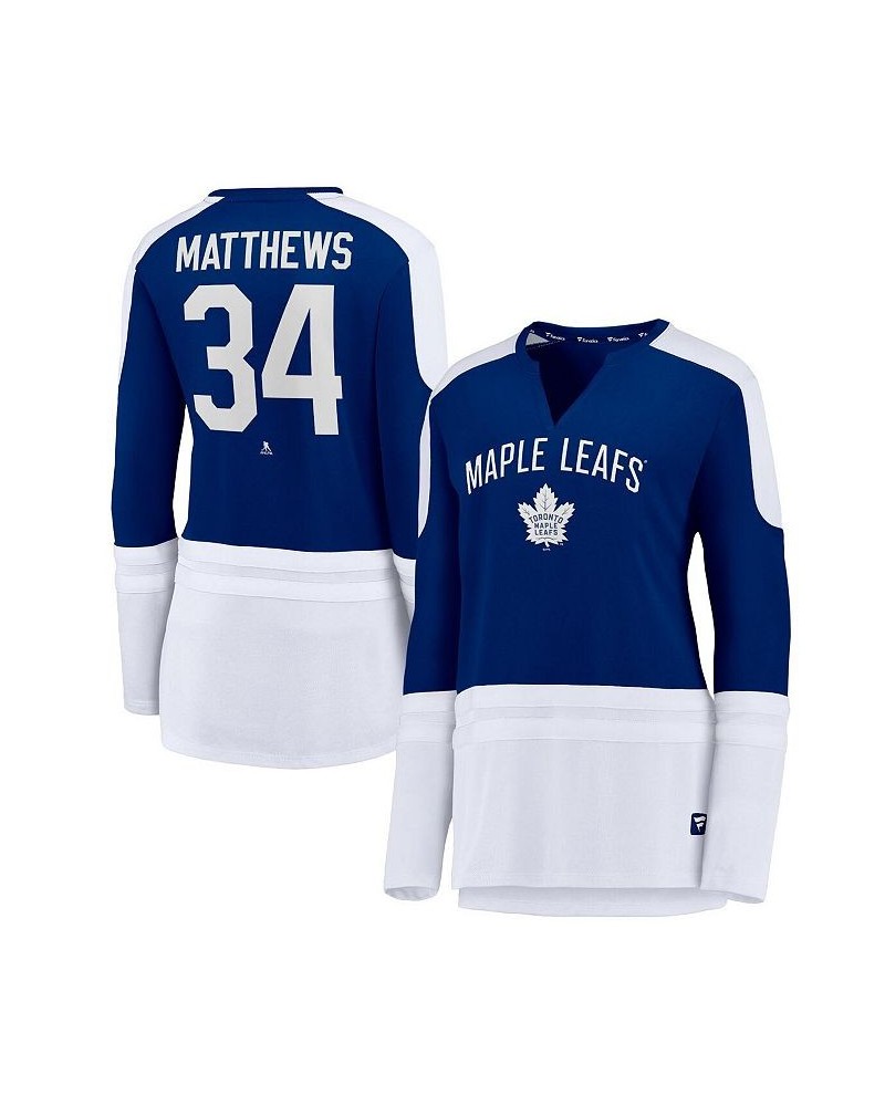 Women's Auston Matthews Blue and White Toronto Maple Leafs Power Player Long Sleeve Notch Neck T-shirt Blue, White $30.10 Tops