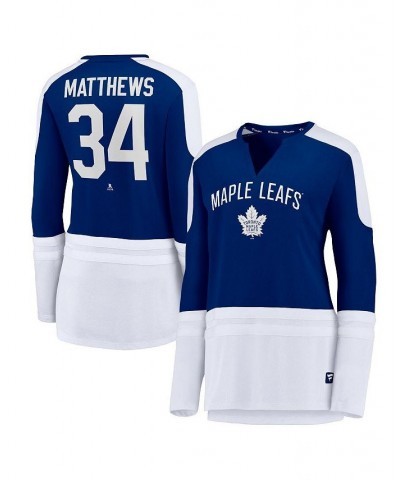 Women's Auston Matthews Blue and White Toronto Maple Leafs Power Player Long Sleeve Notch Neck T-shirt Blue, White $30.10 Tops