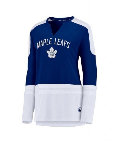 Women's Auston Matthews Blue and White Toronto Maple Leafs Power Player Long Sleeve Notch Neck T-shirt Blue, White $30.10 Tops