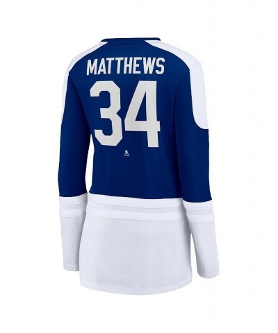 Women's Auston Matthews Blue and White Toronto Maple Leafs Power Player Long Sleeve Notch Neck T-shirt Blue, White $30.10 Tops