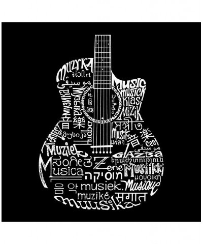 Women's Word Art V-Neck Languages Guitar T-Shirt Black $14.70 Tops