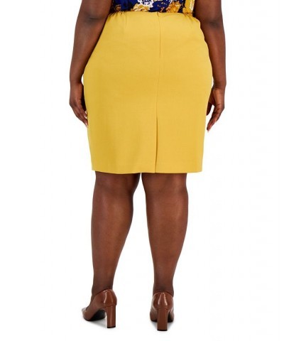 Plus Size Stretch Crepe Pencil Skirt Gold $21.56 Skirts