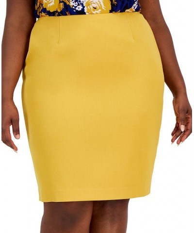 Plus Size Stretch Crepe Pencil Skirt Gold $21.56 Skirts