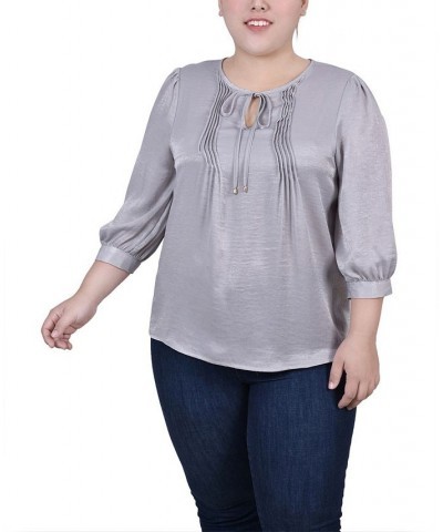 Plus Size Satin Blouse Gray $15.48 Tops