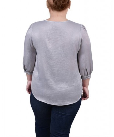 Plus Size Satin Blouse Gray $15.48 Tops