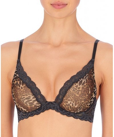 Feathers Contour Plunge Lace-Trim Bra 730023 Coal Luxe Leopard Print $31.39 Bras