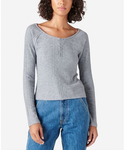 Rib-Knit Cloud Henley Top Blue $17.72 Tops