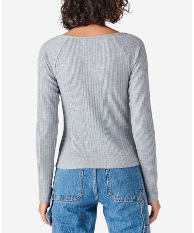 Rib-Knit Cloud Henley Top Blue $17.72 Tops