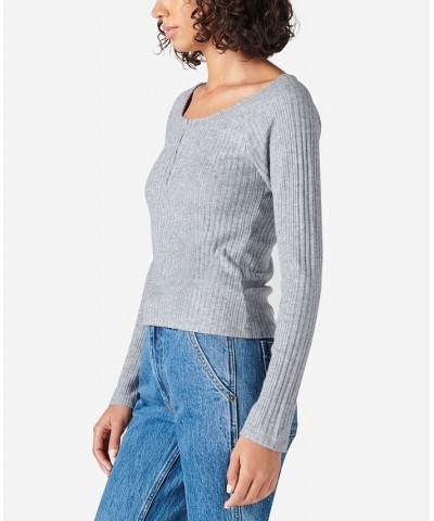 Rib-Knit Cloud Henley Top Blue $17.72 Tops