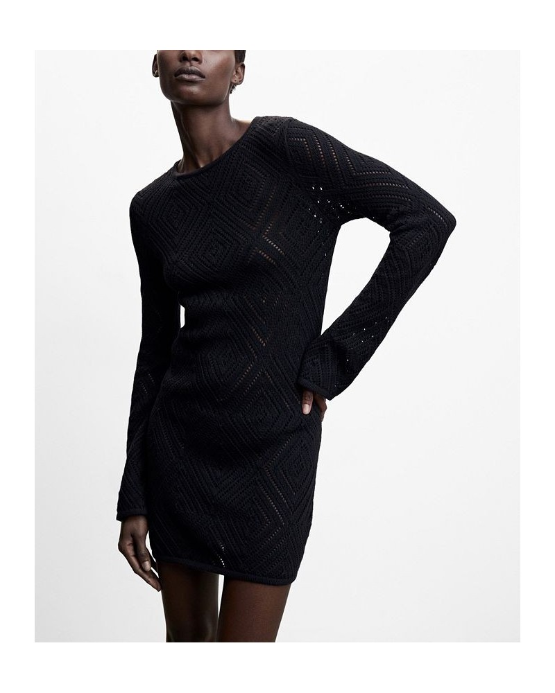 Women's Knit Openwork Sweater Black $40.50 Dresses
