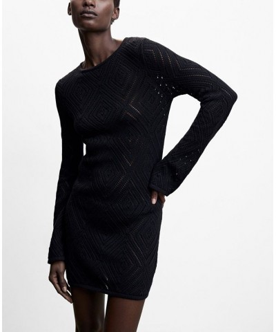 Women's Knit Openwork Sweater Black $40.50 Dresses