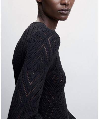 Women's Knit Openwork Sweater Black $40.50 Dresses