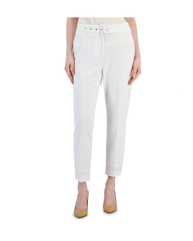 Women's Belted Slim-Leg Ankle Pants White $33.91 Pants