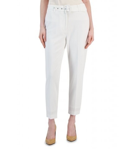 Women's Belted Slim-Leg Ankle Pants White $33.91 Pants