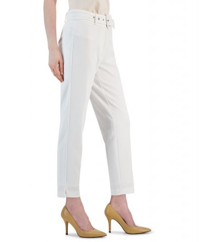 Women's Belted Slim-Leg Ankle Pants White $33.91 Pants