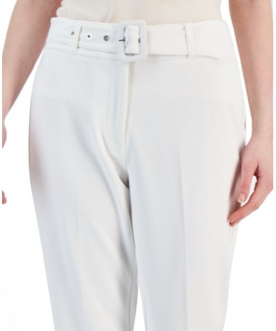 Women's Belted Slim-Leg Ankle Pants White $33.91 Pants