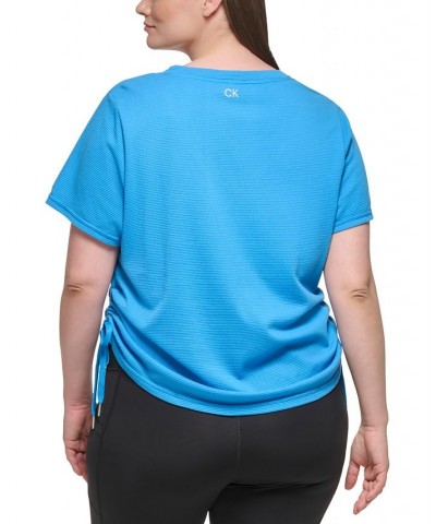 Plus Size Textured Side Ruched T-Shirt Azure Blue $17.26 Tops