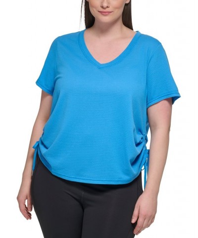 Plus Size Textured Side Ruched T-Shirt Azure Blue $17.26 Tops