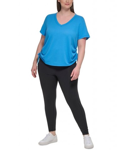 Plus Size Textured Side Ruched T-Shirt Azure Blue $17.26 Tops