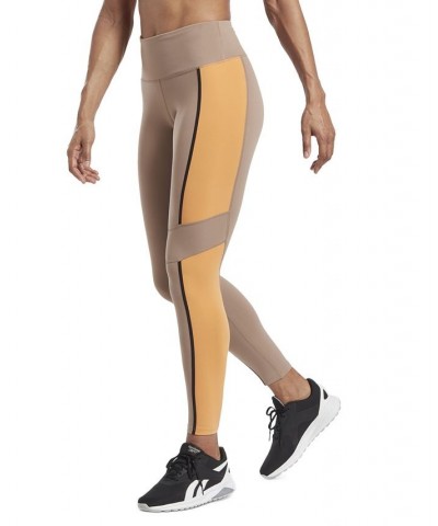 Women's Lux High-Waist Colorblock Full-Length Leggings Tan/Beige $35.25 Pants