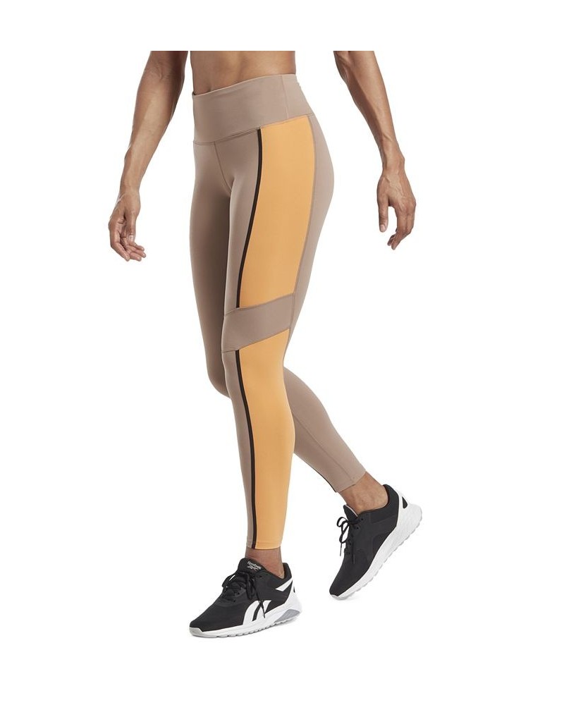 Women's Lux High-Waist Colorblock Full-Length Leggings Tan/Beige $35.25 Pants