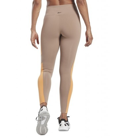 Women's Lux High-Waist Colorblock Full-Length Leggings Tan/Beige $35.25 Pants