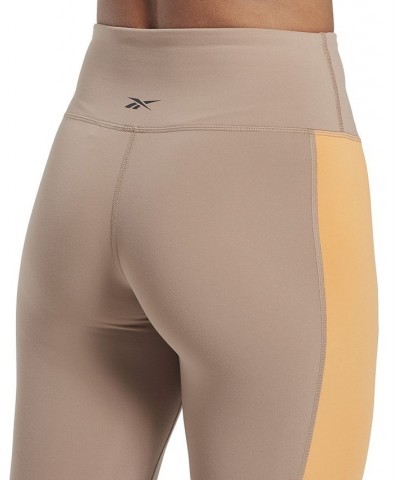 Women's Lux High-Waist Colorblock Full-Length Leggings Tan/Beige $35.25 Pants