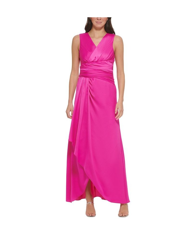 Women's V-Neck Sleeveless Ruched-Waist Gown Raspberry $71.70 Dresses