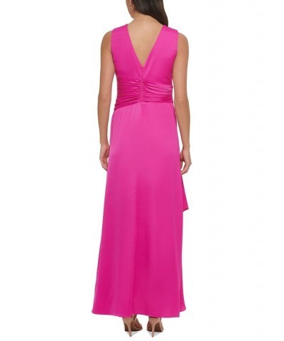 Women's V-Neck Sleeveless Ruched-Waist Gown Raspberry $71.70 Dresses