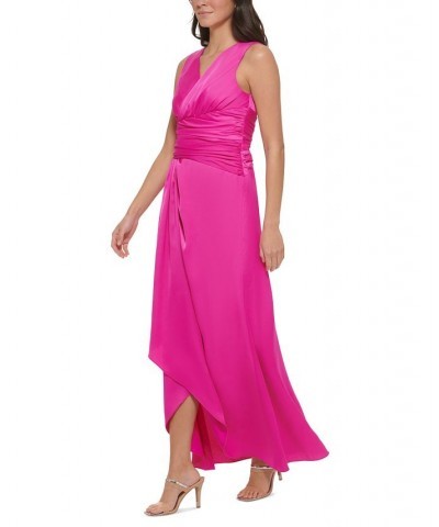 Women's V-Neck Sleeveless Ruched-Waist Gown Raspberry $71.70 Dresses