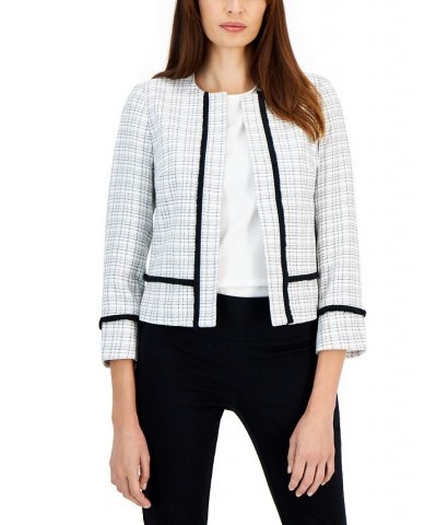 Women's Collarless Fringe-Trim Open-Front Blazer Vanilla Ice/Black $45.77 Jackets