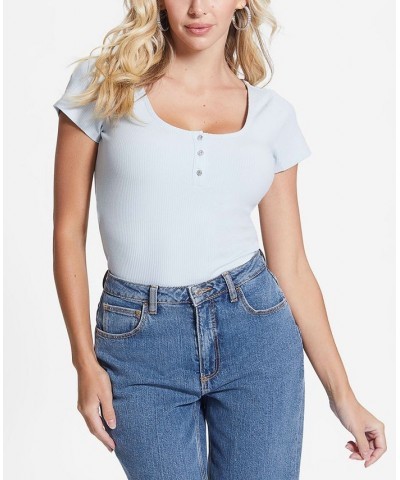 WOMEN'S Karlee Jewel-Button Ribbed Henley Top Light Rum $28.91 Tops