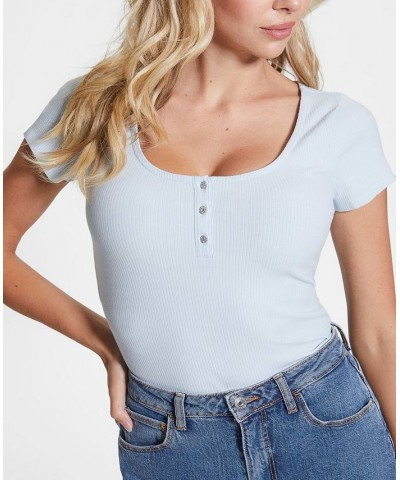 WOMEN'S Karlee Jewel-Button Ribbed Henley Top Light Rum $28.91 Tops