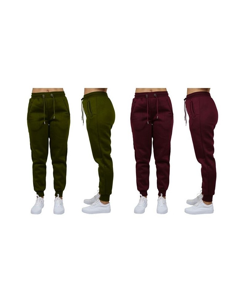 Women's Loose Fit Fleece Jogger Sweatpants Pack of 2 Olive - Burgundy $27.00 Pants