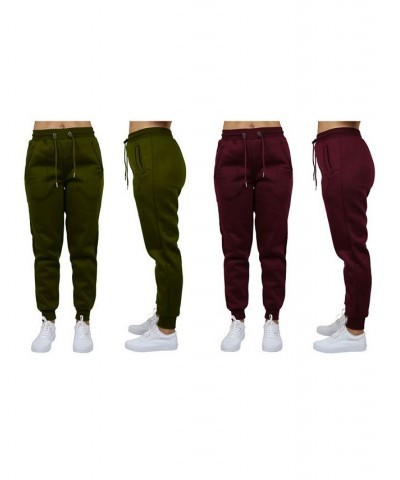 Women's Loose Fit Fleece Jogger Sweatpants Pack of 2 Olive - Burgundy $27.00 Pants